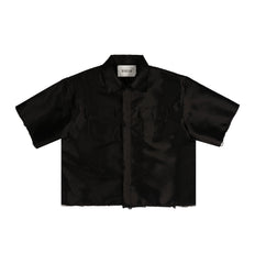 S/S Crop Elevated Button Up